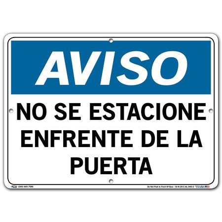 Vestil Aluminum Sign, 10-1/2" Height, 14-1/2" Width, Aluminum, Rectangle, Spanish SI-N-29-C-AL-040-S